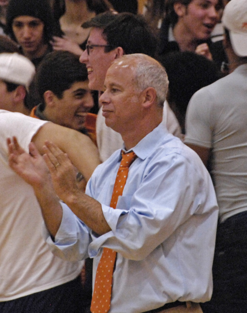 Steve Bluth at a boys basketball game against Poly Prep, this January