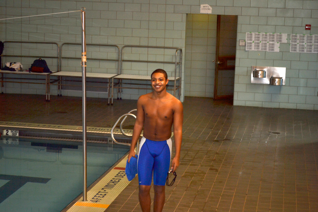 Photo by David Fishman: Co-Captain Matt Gibson at a swim meet in 2013